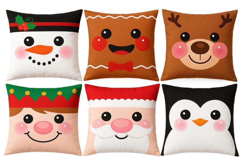1016 6 Set Christmas Decorations Pillow Covers 20 x 20 Inches, Soft Plush